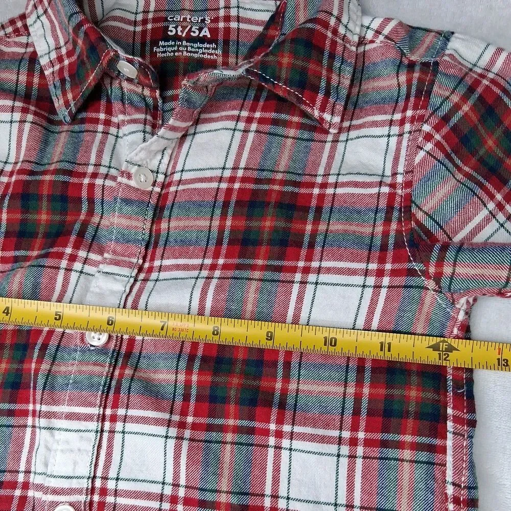 Carters Toddler Boys 2 Piece Set Plaid Flannel Shirt and Green Pants 5T